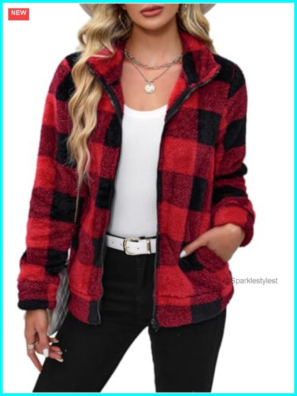 Women's Full Zip Sherpa Fleece Jacket Warm Winter Plaid Coat